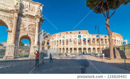 The Colosseum or Coliseum timelapse hyperlapse, also known as the Flavian Amphitheatre in Rome, Italy 128826481