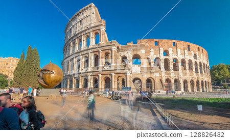 The Colosseum or Coliseum timelapse hyperlapse, also known as the Flavian Amphitheatre in Rome, Italy The Colosseum or Coliseum timelapse hyperlapse, also known as the Flavian Amphitheatre in Rome, Italy 128826482