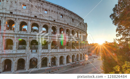 Amphitheater Colosseum view at sunset timelapse top view Amphitheater Colosseum view at sunset timelapse top view 128826484