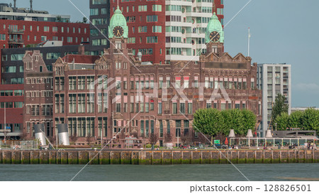 Timelapse of Hotel New York's historical facade in downtown Rotterdam. Netherlands 128826501
