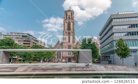 Hyperlapse of Laurenskerk on Grotekerkplein, Rotterdam. Netherlands 128826513