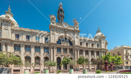 Historic Post Office in Valencia timelapse hyperlapse at City Hall Square. Spain Historic Post Office in Valencia timelapse hyperlapse at City Hall Square. Spain 128826525