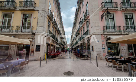 Augusta Street seen at the end of it connecting the most famous Lisbon street. Timelapse. Augusta Street seen at the end of it connecting the most famous Lisbon street. Timelapse. 128826579