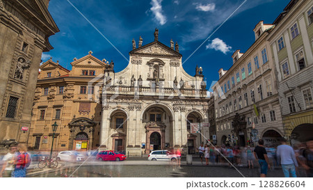 St. Salvator Church timelapse hyperlapse. Part Of Historic Complex In Prague - Clementinum, Czech Republic 128826604