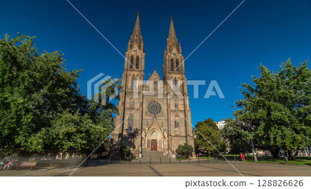Medieval cathedral of Saint Ludmila timelapse hyperlapse in Prague in the Czech republic Medieval cathedral of Saint Ludmila timelapse hyperlapse in Prague in the Czech republic 128826626