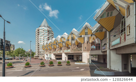 Hyperlapse of Cube House in Rotterdam. Netherlands timelapse 128826644