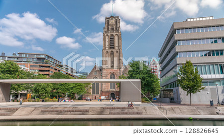 Hyperlapse of Laurenskerk on Grotekerkplein, Rotterdam. Netherlands 128826645