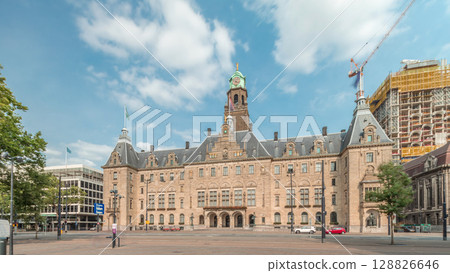 Hyperlapse of Rotterdam City Hall or Stadhuis at Coolsingel. Netherlands 128826646