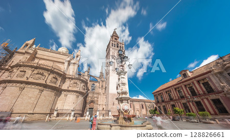 Seville Cathedral and Giralda Tower timelapse hyperlapse, Spain 128826661