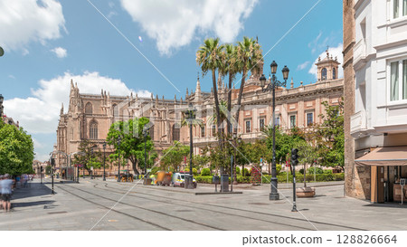 General Archive of the Indies timelapse with tram passing, Seville, Spain General Archive of the Indies timelapse with tram passing, Seville, Spain 128826664