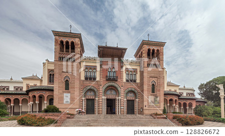 Museum of Arts and Traditions of Seville in Maria Luisa Park timelapse hyperlapse Museum of Arts and Traditions of Seville in Maria Luisa Park timelapse hyperlapse 128826672