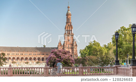 Plaza de Espana timelapse hyperlapse in Seville, Spain 128826683