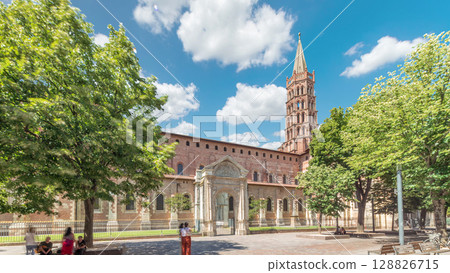 The cobbled parvis of the Basilica of Saint Sernin in Toulouse, France, timelapse hyperlapse. The cobbled parvis of the Basilica of Saint Sernin in Toulouse, France, timelapse hyperlapse. 128826715
