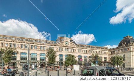 Monumental facade of Gare de Toulouse-Matabiau timelapse hyperlapse, France Monumental facade of Gare de Toulouse-Matabiau timelapse hyperlapse, France 128826717