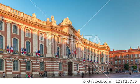 The Capitole de Toulouse timelapse hyperlapse showcases the historic city hall. France The Capitole de Toulouse timelapse hyperlapse showcases the historic city hall. France 128826719
