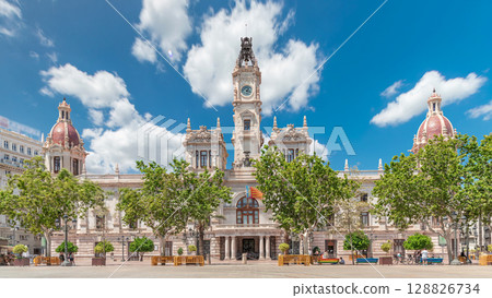 Valencia City Hall or Ajuntament de Valencia timelapse hyperlapse in Plaza de Ayuntamiento. Spain Valencia City Hall or Ajuntament de Valencia timelapse hyperlapse in Plaza de Ayuntamiento. Spain 128826734