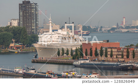Aerial timelapse of Maashaven harbour during morning in Rotterdam, The Netherlands Aerial timelapse of Maashaven harbour during morning in Rotterdam, The Netherlands 128826849