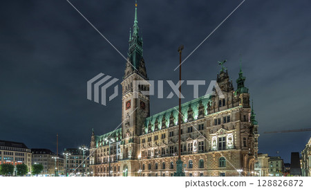 Building of the Hamburg City Hall night timelapse hyperlapse, the seat of the government of Hamburg, Germany Building of the Hamburg City Hall night timelapse hyperlapse, the seat of the government of Hamburg, Germany 128826872