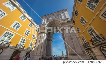 Rua Augusta Arch timelapse hyperlapse on Praca do Comercio. Lisbon, Portugal, Europe. Rua Augusta Arch timelapse hyperlapse on Praca do Comercio. Lisbon, Portugal, Europe. 128826929