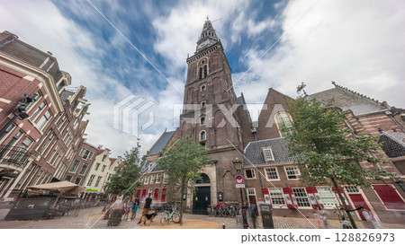 Hyperlapse of Amsterdam's Old Church, the city's oldest parish church. Netherlands Hyperlapse of Amsterdam's Old Church, the city's oldest parish church. Netherlands 128826973