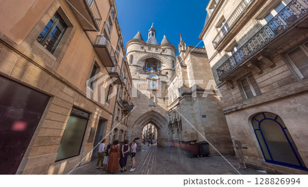 Porte Saint Eloi timelapse hyperlapse or Grosse Cloche, a medieval gothic gate in Bordeaux, France. Porte Saint Eloi timelapse hyperlapse or Grosse Cloche, a medieval gothic gate in Bordeaux, France. 128826994