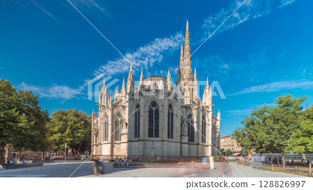 Cathedrale Saint-Andre de Bordeaux timelapse hyperlapse with twin spires. France 128826997