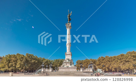 Monument Aux Girondins on Esplanade Des Quinconces timelapse hyperlapse in Bordeaux, France 128826998