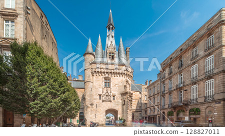 Historic Porte Cailhau timelapse hyperlapse in Bordeaux, France, with its medieval architecture and spires Historic Porte Cailhau timelapse hyperlapse in Bordeaux, France, with its medieval architecture and spires 128827011