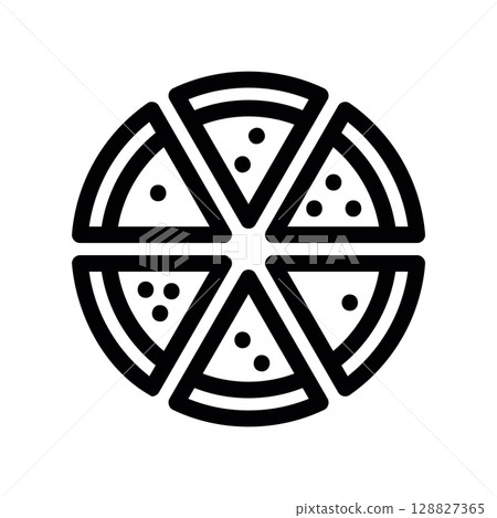 Whole Pizza Cut into Six Slices, Top Down View Icon Whole Pizza Cut into Six Slices, Top Down View Icon 128827365