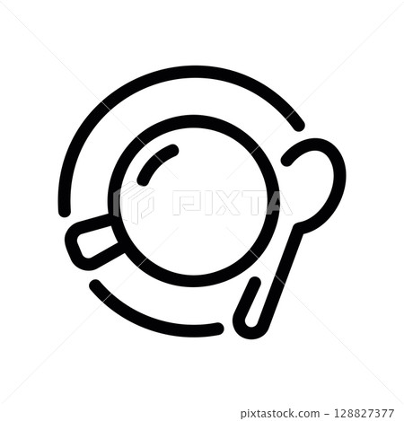 Top Down View of a Cup and Spoon on a Saucer Line Art Icon 128827377
