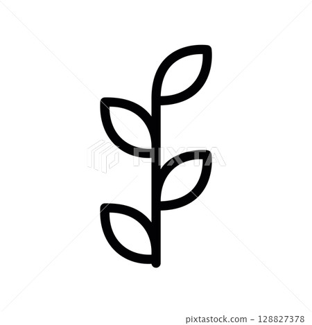 Minimalist Line Art Icon of a Plant Sprig with Several Leaves Minimalist Line Art Icon of a Plant Sprig with Several Leaves 128827378