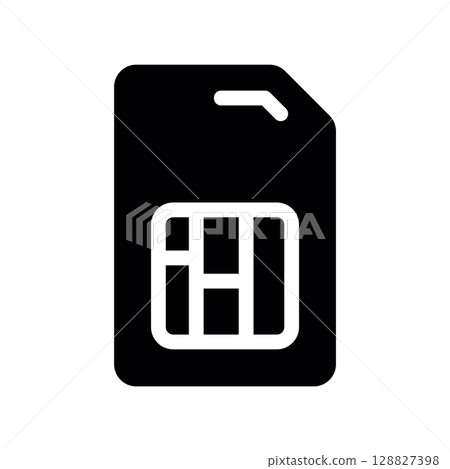 Solid Black SIM Card Icon for Mobile Phone Technology 128827398