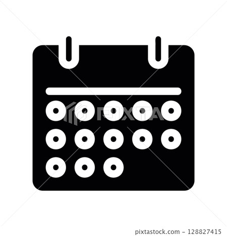 Black Calendar Icon Showing a Month Grid for Scheduling Events Black Calendar Icon Showing a Month Grid for Scheduling Events 128827415