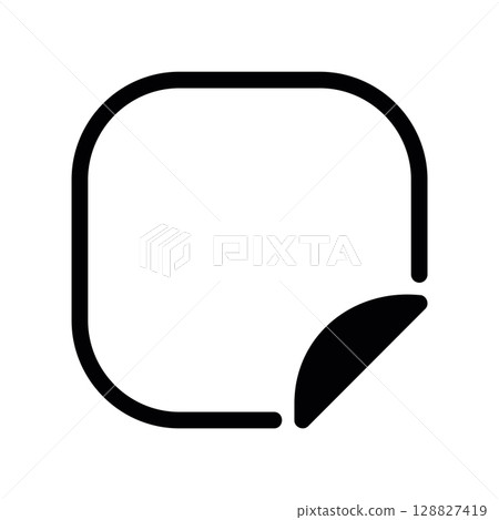 Rounded Square Sticker with a Solid Border and a Peeled Corner 128827419