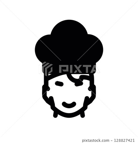 Monochrome Glyph of a Smiling Chef Wearing a Traditional Hat 128827421