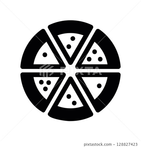Top Down View of a Whole Pizza Cut into Six Equal Slices 128827423