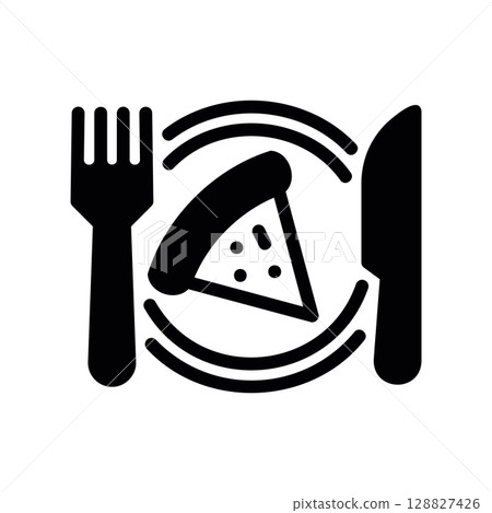 Place Setting with a Pizza Slice on a Plate, Fork, and Knife Place Setting with a Pizza Slice on a Plate, Fork, and Knife 128827426