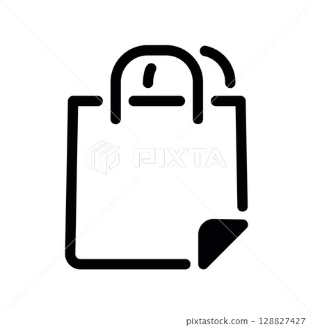 Monochrome Shopping Bag Icon with Handles and a Folded Corner Monochrome Shopping Bag Icon with Handles and a Folded Corner 128827427