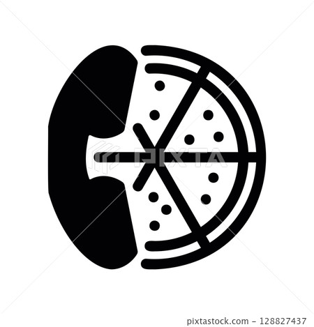 Pizza Ordering Icon Combining a Phone Receiver and a Whole Pizza Pizza Ordering Icon Combining a Phone Receiver and a Whole Pizza 128827437