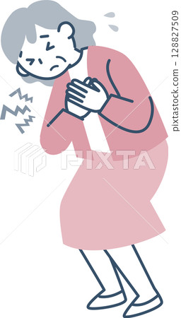 患有胸痛的老年婦女 128827509