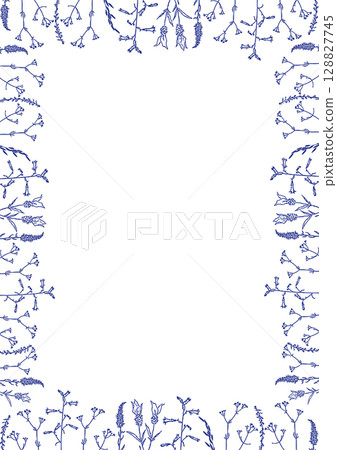 Flourish frame with monochrome elements. Trendy botany graphic template. Grass empty frame box Flourish frame with monochrome elements. Trendy botany graphic template. Grass empty frame box 128827745