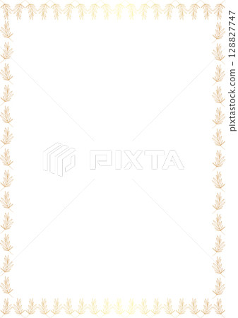 Golden leaves frame. Trendy botany thyme graphic template. Grass empty frame box Golden leaves frame. Trendy botany thyme graphic template. Grass empty frame box 128827747