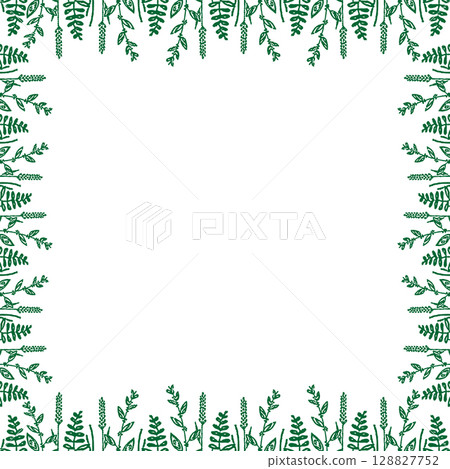 Summer meadow frame. Trendy botany graphic template. Grass empty frame box 128827752
