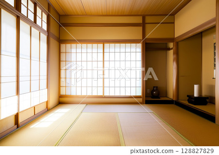 榻榻米與障子屏風的日式空間 榻榻米與障子屏風的日式空間 128827829