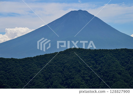 從禦坂山釋迦嶽山頂眺望夏季的富士山 128827900