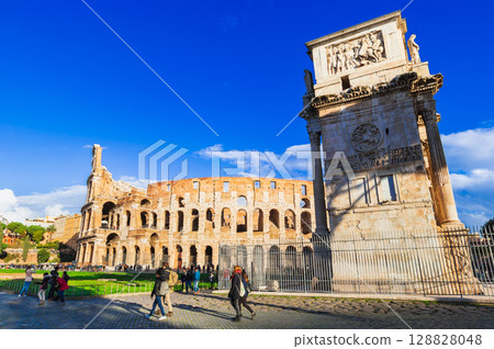 Rome Colosseum and Arch of Constantine 128828048