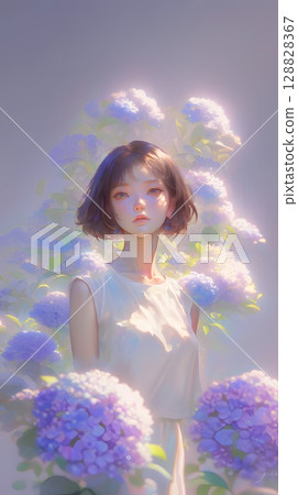 Hydrangea and young woman 128828367