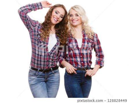 Portrait adult daughter with mother. 128828449