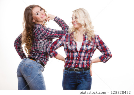 Portrait adult daughter with mother. 128828452