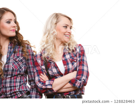 Portrait adult daughter with mother. 128828463